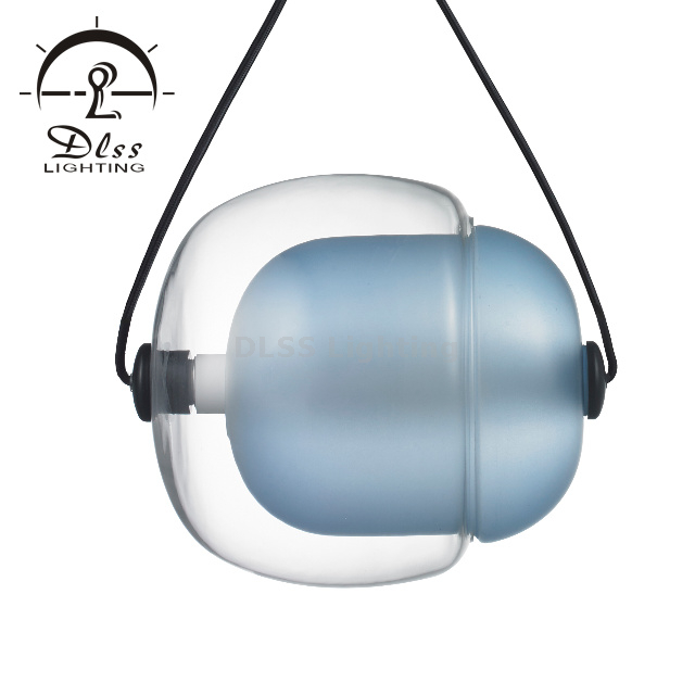 Glass Pendant Light with Blue Glass Pendant Lamp Shade,LED Hanging Lamp