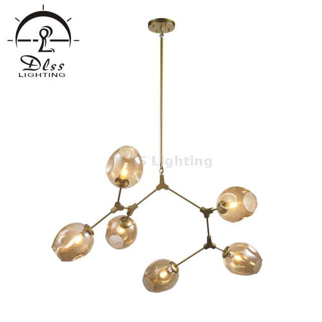 Chandelier Globe Ceiling Light for Living Room, 3 Lights, Gold Branches