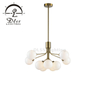 Farmhouse Pendant Lighting with White Glass Shade, Adjustable Cord Ceiling Light Fixture, 9 Globes Gold Flower Chandelier