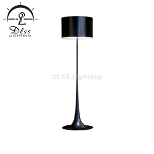 Black Standing Floor Lamp - Tall Pole Light for Living Room Or Bedroom- Modern Upright Light with Drum