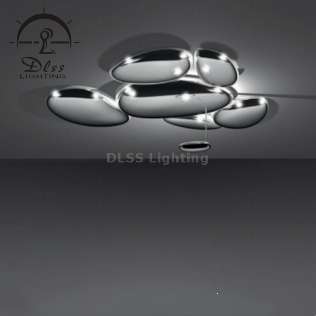 Project Large Ceiling Lamp for Villa, Silver Acrylic Cobble Stone LED Ceiling Lamp