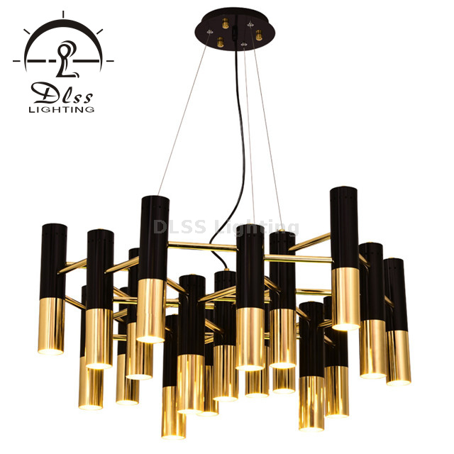 Lighting Factory Cylinder Black & Gold Tube Single Pendant Lamp for Wholesale