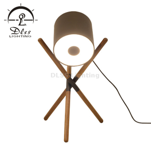 European Table Lamp for Home Decor, Decorative Leather Shade Walnut Tripod Table Lamp
