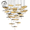 Modern Chandelier High Ceiling Chandelier Foyer Staircase Silver Leaves Ceiling Light Fixture Villa Spiral Pendant Light for Living Room Entryway Round