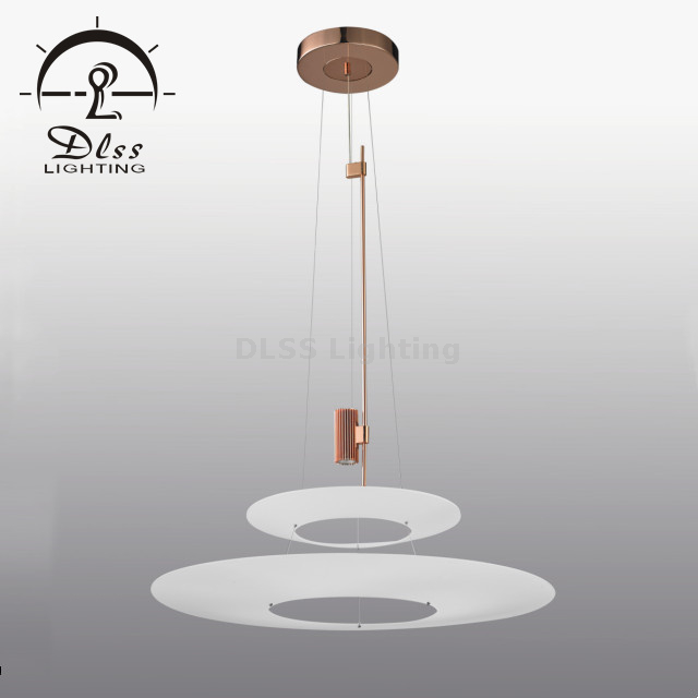 Interiors Art Lamp Round Flat Acrylic Two tier LED Pendant Lamp with Black or Copper Color Metal