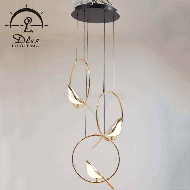 Art Deco 6 Birds LED Chandelier Rotable Shining Gold Birds on a Ring Dia650mm Chandelier