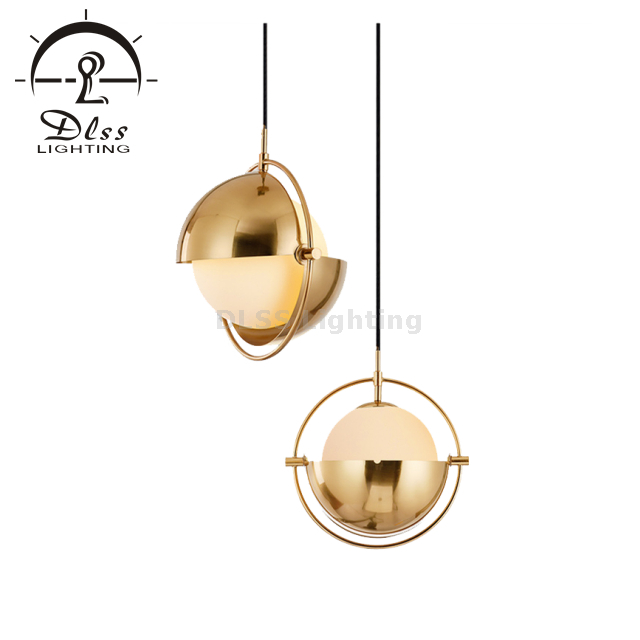 Personalize Lighting Global Adjustable Gold Metal Shade with Milky White Glass Pendant Lighting 9902