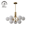 Farmhouse Pendant Lighting with White Glass Shade, Adjustable Cord Ceiling Light Fixture, 9 Globes Gold Flower Chandelier